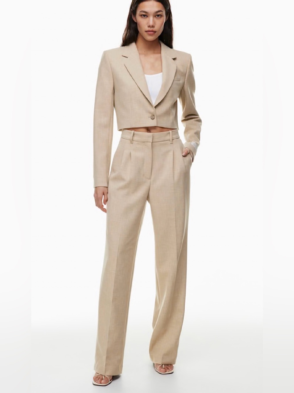 Aritzia Wilfred Beige High-Rise Wide-Leg Tailored Trousers